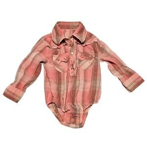 Wrangler Bodysuit – Size 12M – Peach, Pink, Brown & Cream Plaid